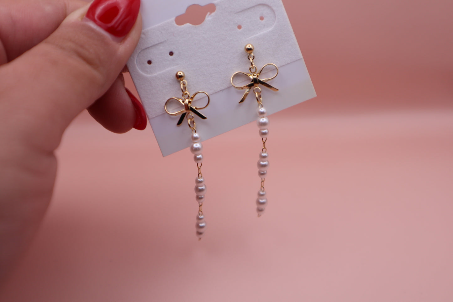Gold Bow Pearl Earrings